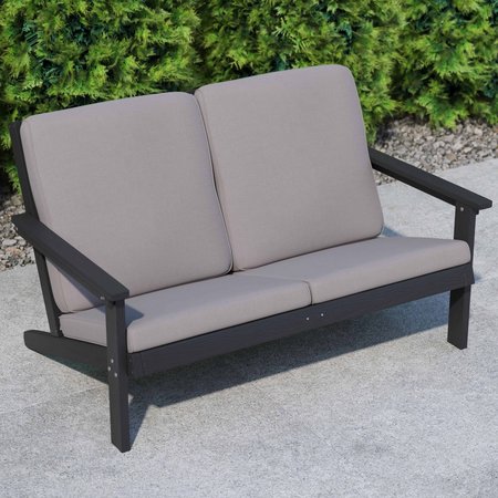 Flash Furniture Black Poly Resin Loveseat-Charcoal Cushions JJ-C14022-BK-GG